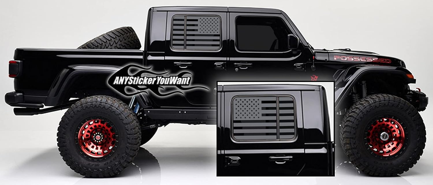 AnyStickerYouWant - Rear Side Window American Flag Decals Compatible with Jeep Wrangler JL 2020+ Gladiator (Any Color You Want)