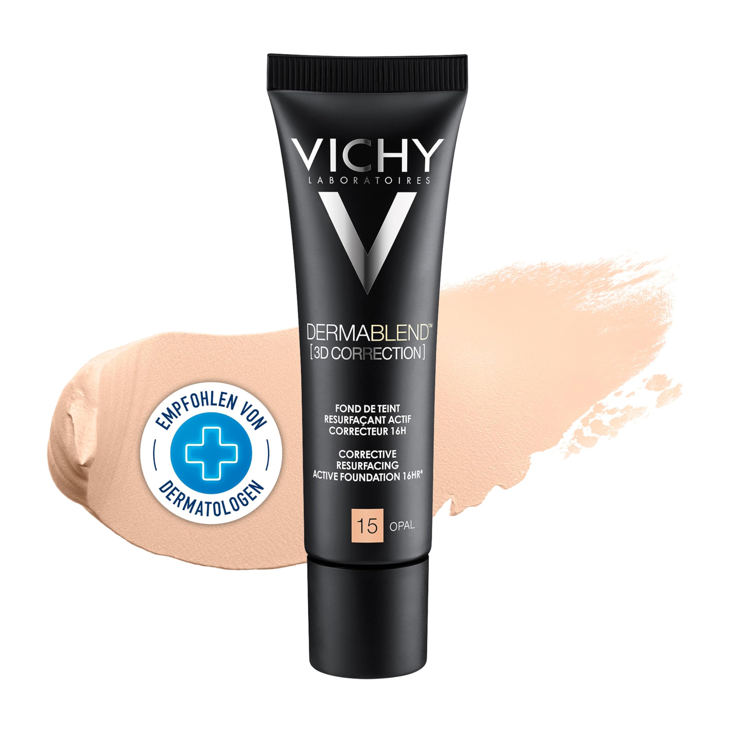 Vichy Dermablend [3D Correction], Teintkorrigierendes Make-up, Foundation bei unreiner und zu Akne neigender Haut, Ohne Maskeneffekt, Farbton: 15 opal, 30 ml