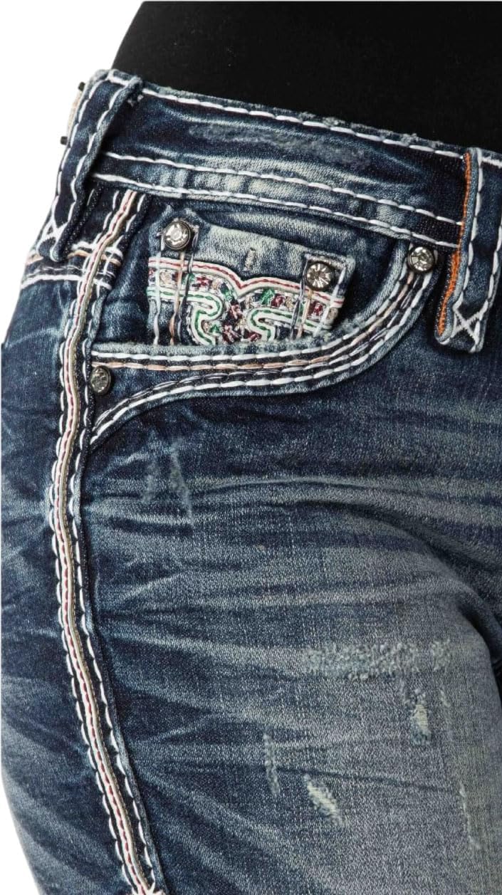 Rock Revival - Womens Taliaa B200R Boot-Cut Jeans, Color Dark Blue, Size: 27W x 32L