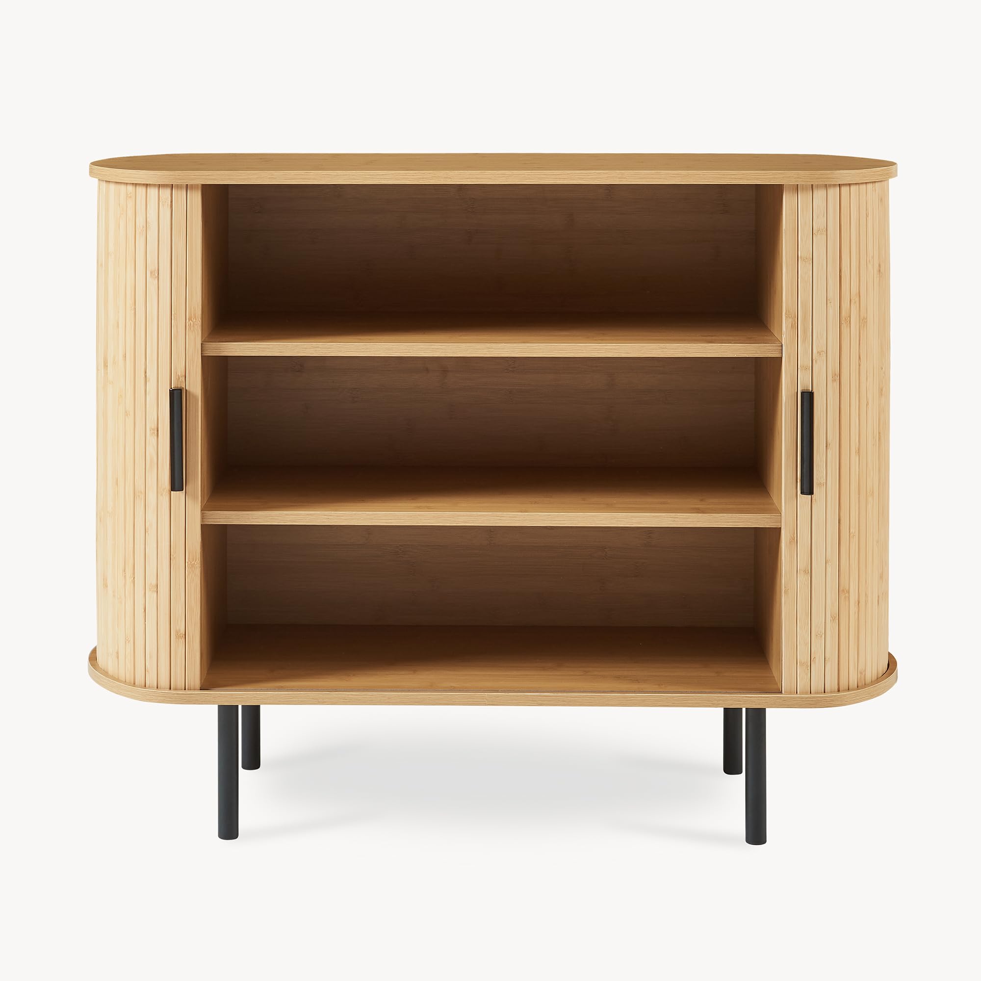 [en.casa] Mobile Multiuso a 2 Ante Scorrevoli in Bambù Scarpiera con 3 Ripiani Vani Portascarpe Comò Stretto Piano Ovale per Ingresso Soggiorno Camera da Letto 100x40x80 cm - Naturale/Nero