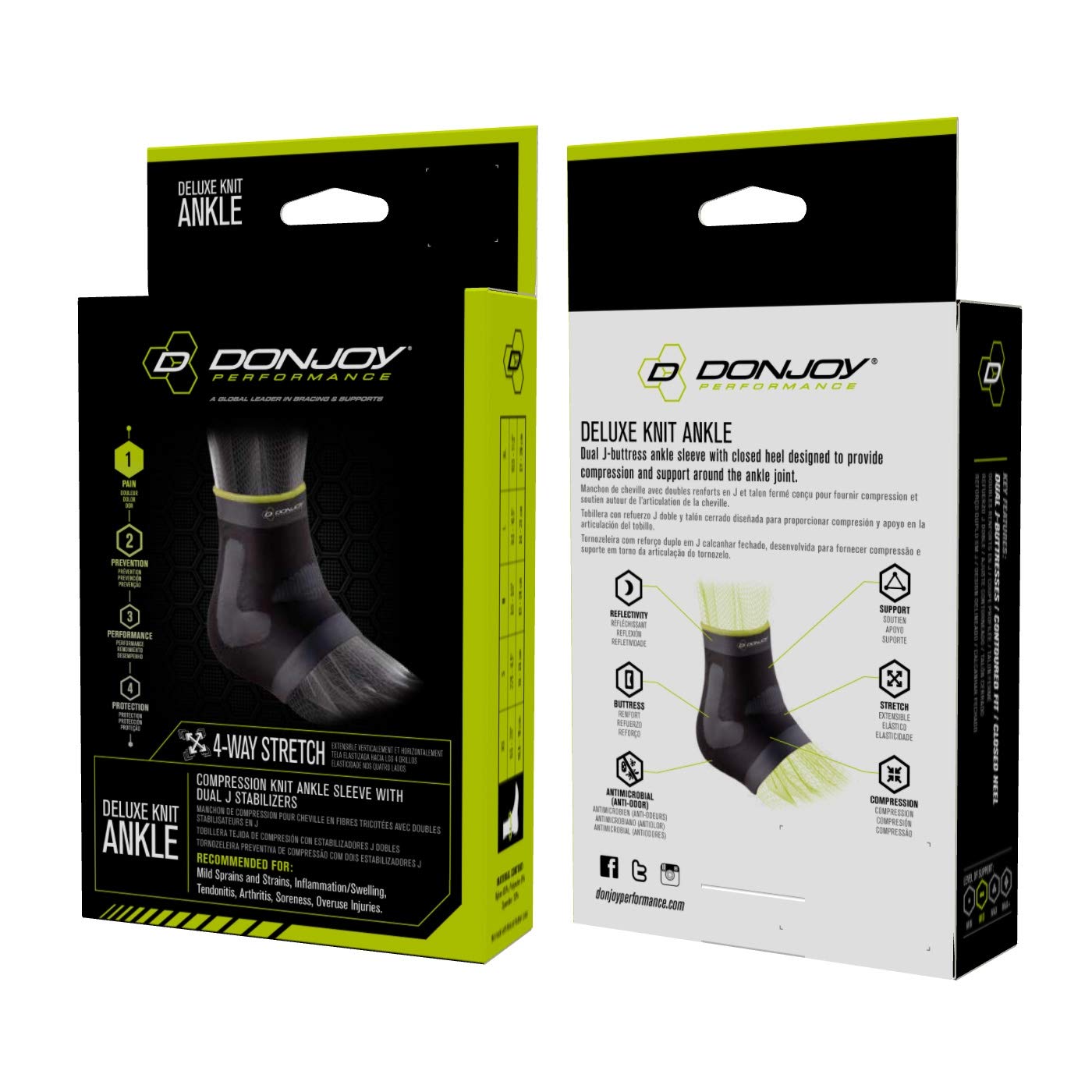 DonJoy Performance Deluxe Knit Ankle Compression Sleeve with J Buttress and Closed Heel for Mild Sprains, Strains, Inflammation, Swelling, Tendonitis, Arthritis
