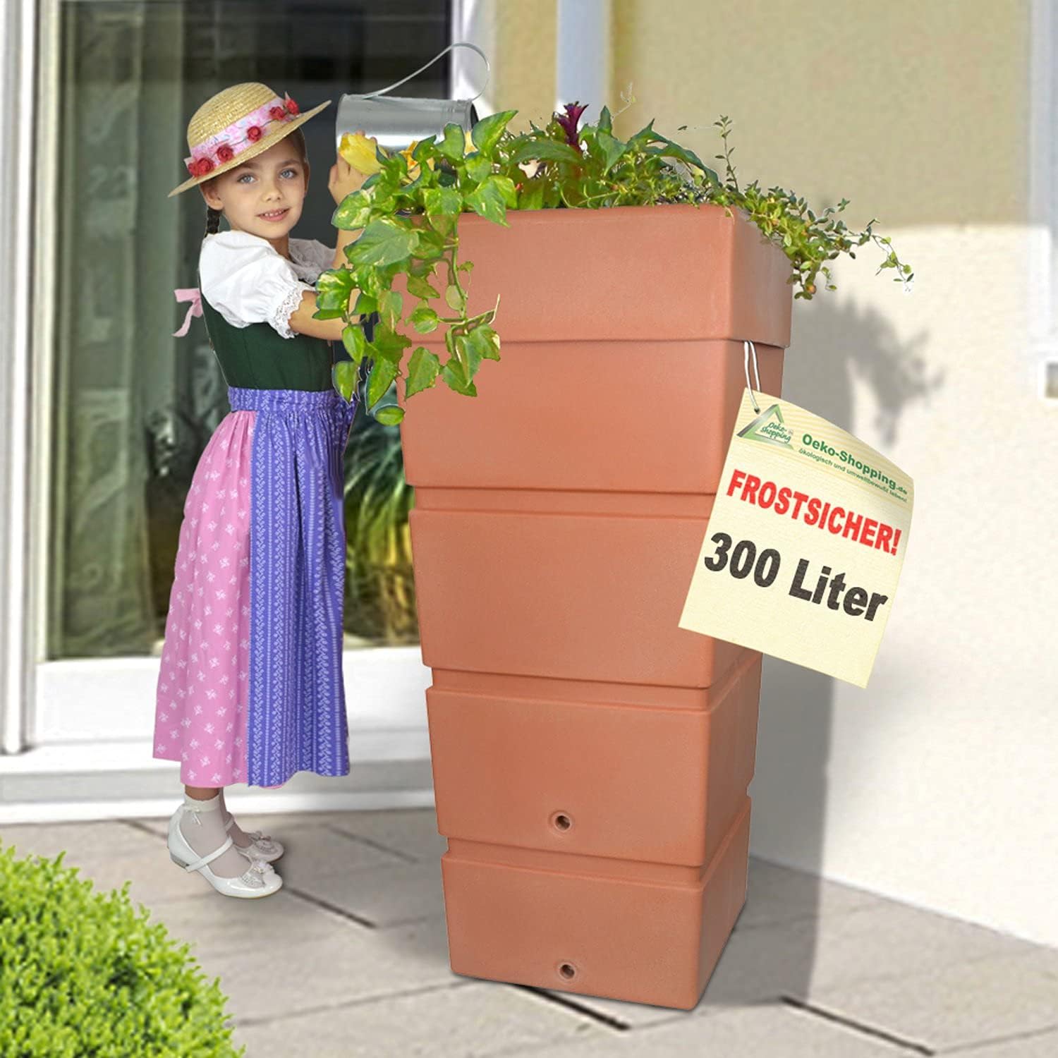 REGENTONNE AMPHORE MAJA 500L - Mit Pflanzschale In Terra-kotta