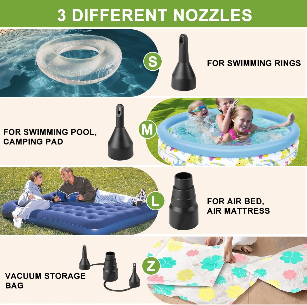 Electric Air Pump , Air Mattress Portable Pump, Quick-Fill Inflator Deflator with 3 Nozzles, 110-240V/12V DC, 50W, 0.5PSI, Perfect for Outdoor Camping,Air Mattress Pump Air Bed Pool Toy Raft Boat : Home & Kitchen