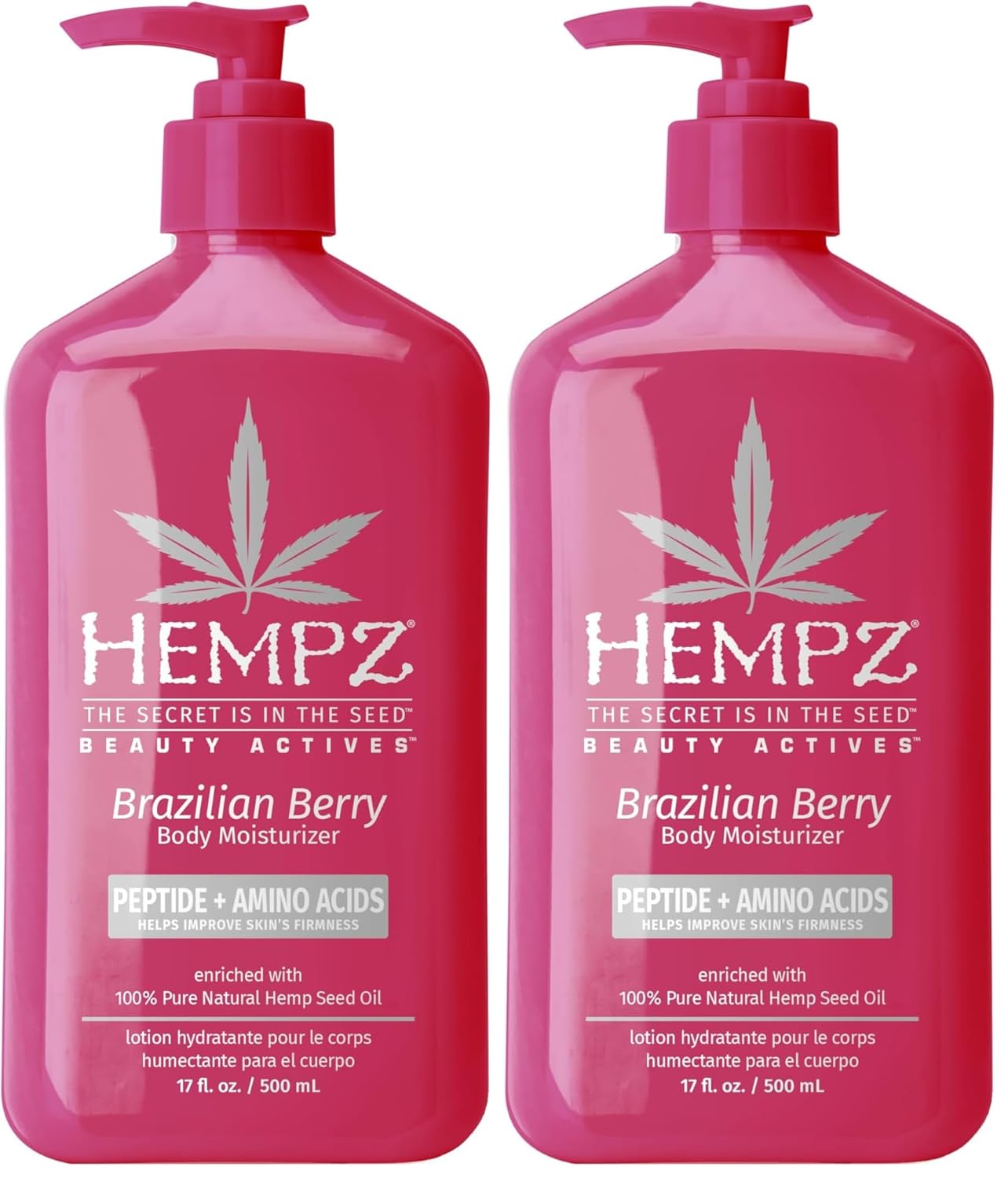Hempz Brazilian Berry Beauty Actives Lotion with Peptides and Amino Acids,Hydrating and Firming Moisturizer for Body,Hands-and Feet 17 oz.,(Pack of 2)