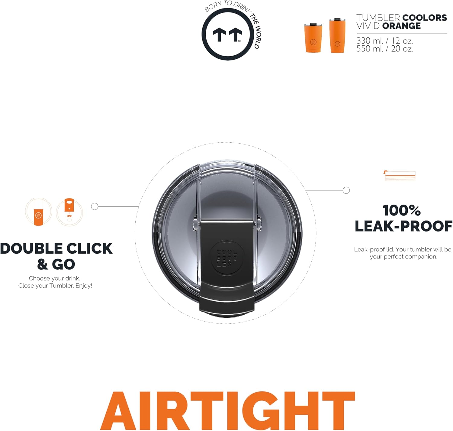 Tumbler - Stainless Steel Thermal Tumbler - 330ml - Vivid Orange - Coffee Mug - Height 14cm - Cold 10 hours and Hot Drinks 5 hours - Airtight Lid - BPA Free