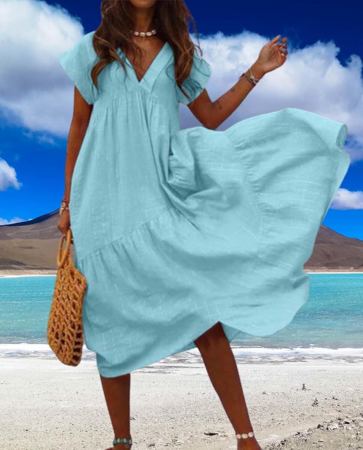 Summer Cute Womens Dresses Short Sleeve and Ruffle Hem Beach Loose Swing Casual Dresses Size Large Available - Image 5