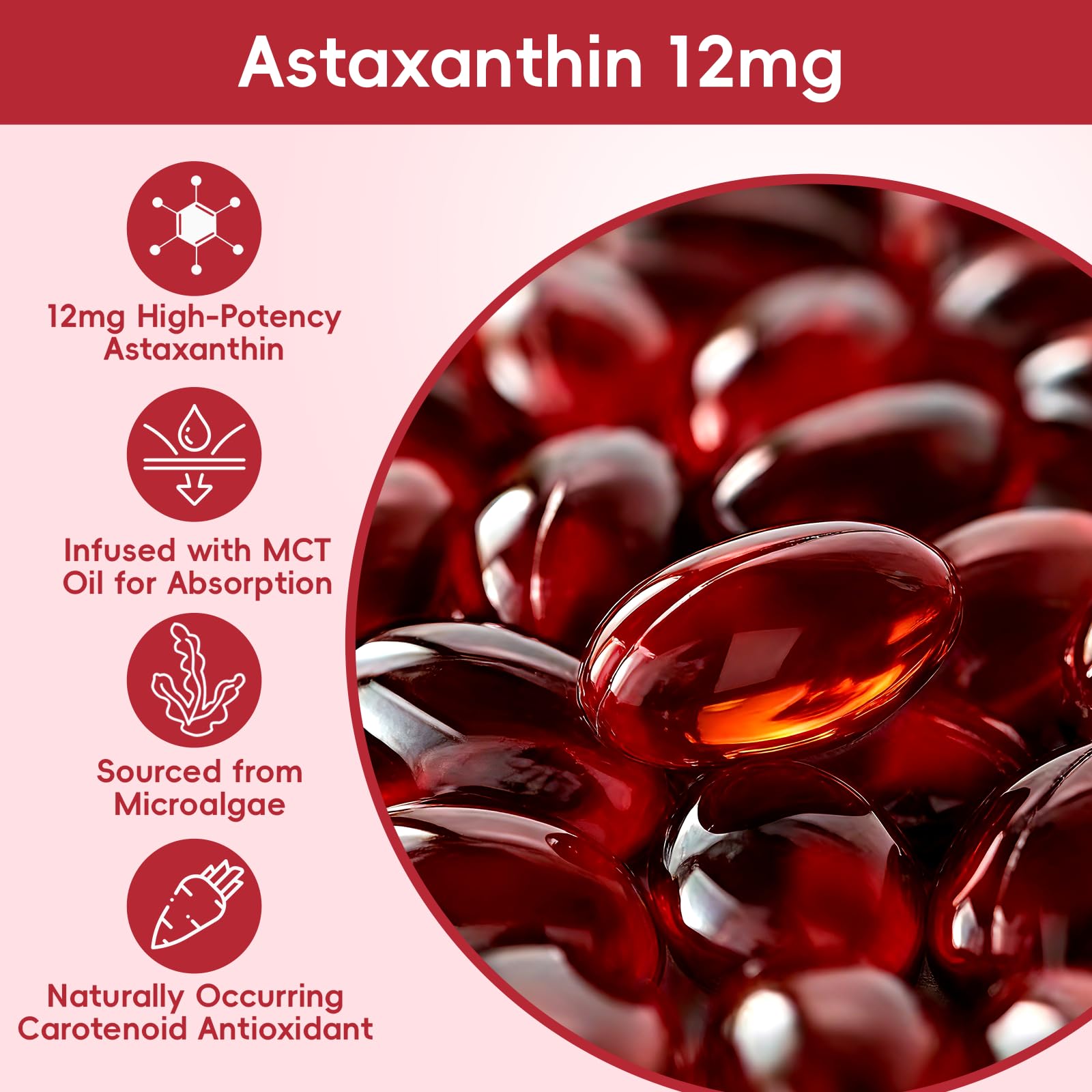 Astaxanthin 12mg with MCT Oil Softgels, Premium Astaxanthin Supplements Organic for Kidneys, Eyes & Skin, Natural Microalgae Source, Triple Strength, Non-GMO & Gluten Free, 120 Softgels (Pack of 1) — Amazon image 3