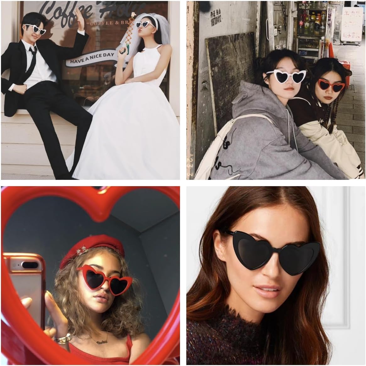 IKANOO 6 Pieces Heart Shaped Sunglasses for Women Bachelorette Bride Favor Sunglasses Bulk Retro Cat Eye Heart Love Glasses - Image 5