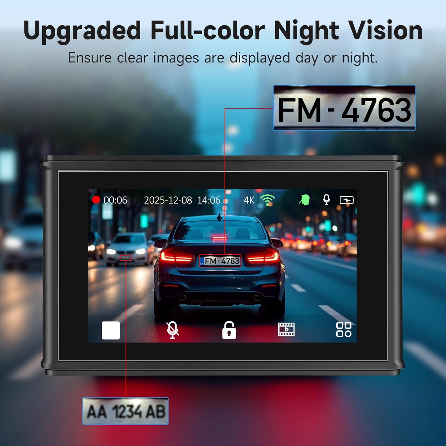 4K Dash Camera Front and Rear, HDR&WDR Night Vision, Dash cam with Built-in WiF, GPS, Car Dashcam with 3" Touch Screen, 170° Wide Angle, Loop Recording, 24H Parking Mode, Supports 512GB Max