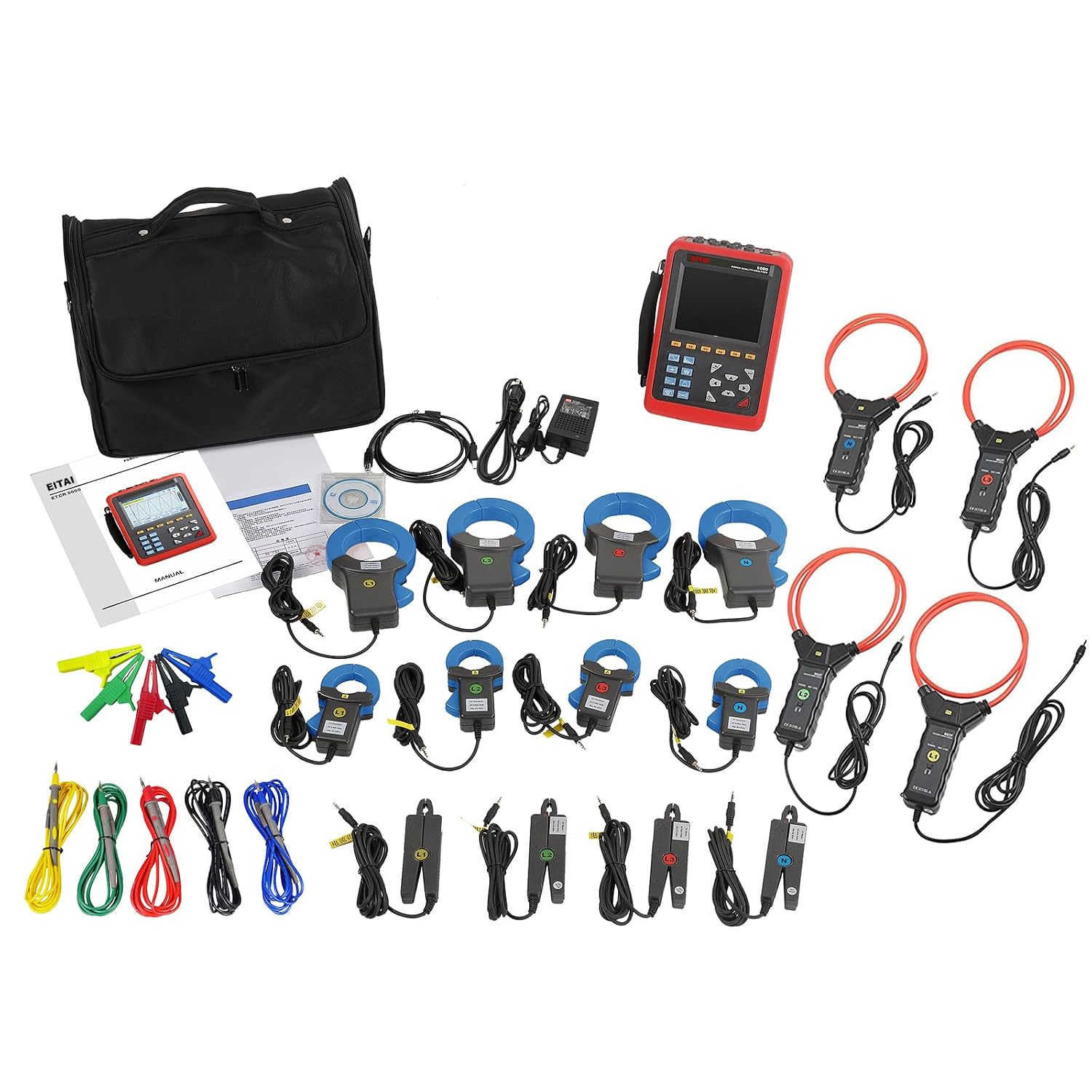 EITAI5000-ALL 3-Phase Power Quality Analyzer, Manufacturer Direct Sales, Multi-Functional Power Quality Logger, with 4 Types of Current Clamp Sensor(Ф8mm/Ф40mm/Ф68mm/Ф300mm, AC 10A/100A/1000A/6000A)
