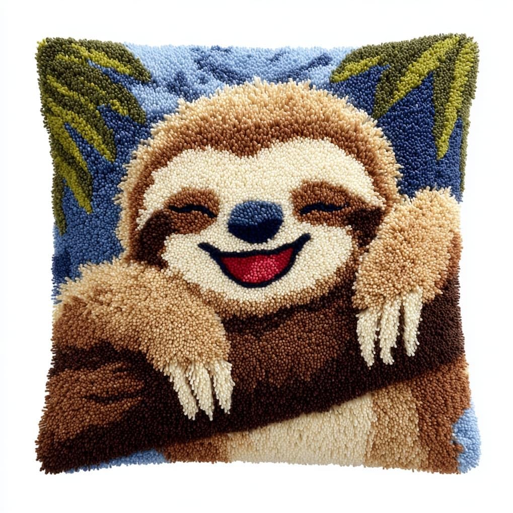 WallustrioaW Latch Hook Cushion kit,Sloth,DIY Rug Cushion kit - Latch Hook Pillow for Beginners - Christmas Craft Activity,17x17in