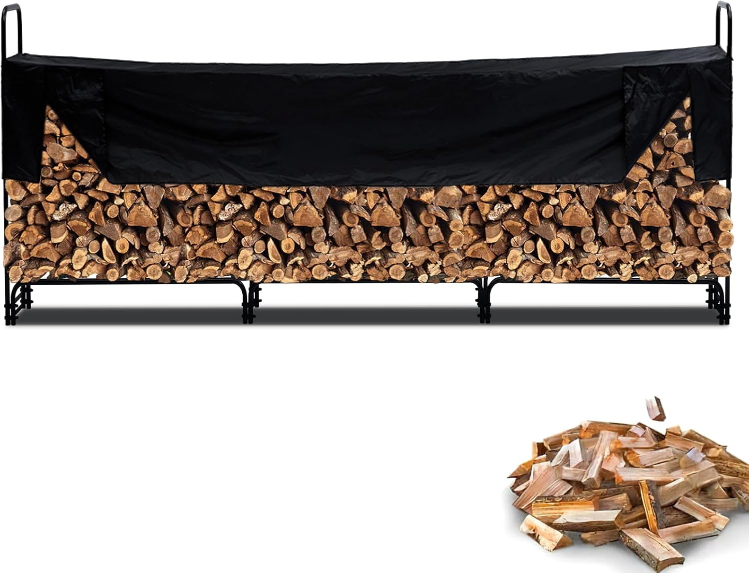 GarveeLife 12 ft Firewood Rack Outdoor with Cover, 3/4 Cord of Outdoor Firewood Storage, 1320 LB Load Capacity Heavy Duty Firewood Holder for Fireplace, Patio, Log Storage Rack