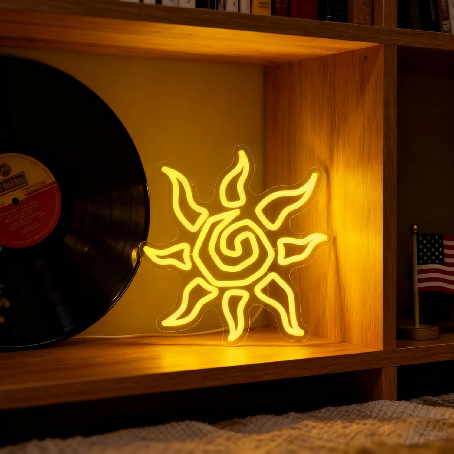 Sun Neon Sign, Dimmable Yellow Sunburst LED Neon Lights for Boho Wall Decor, Meditation Room, Game Room, Bar, Man Cave, Living Room, Aesthetic Home Neon Wall Art