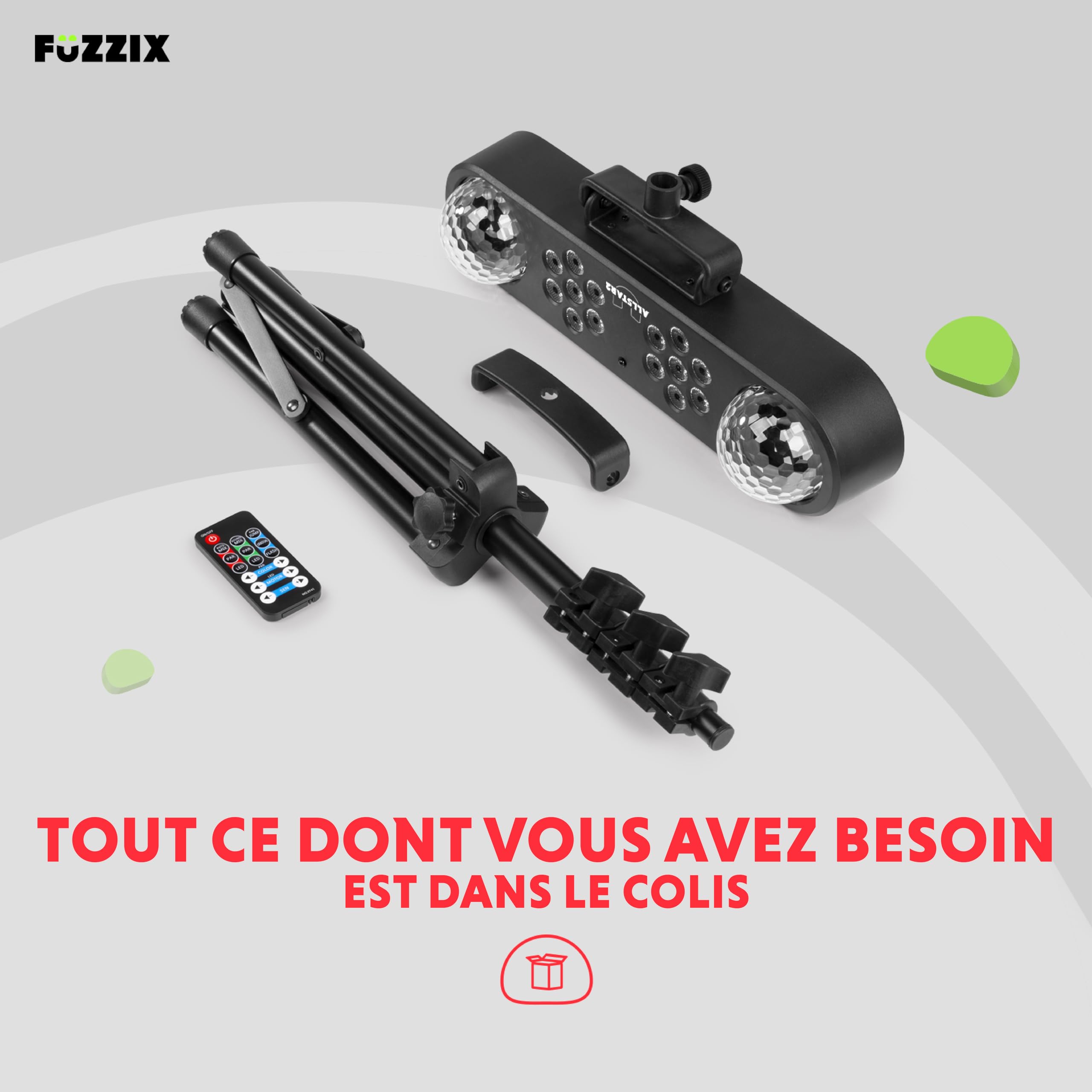 Fuzzix ALLSTAR2 Party Light PAR LED sur Trépied, Jeux de Lumière DJ, Hauteur 165cm Max, 2 Projecteurs Wash, 2 Jelly Balls, Mode Automatique ou Détection du Son, Idéal pour Animer vos Soirées