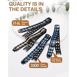 Feraco Magnetic Bracelet for Men Titanium Steel Magnetic Bracelet for Men with Double Row Magnets Adjustable (Black & Blue)