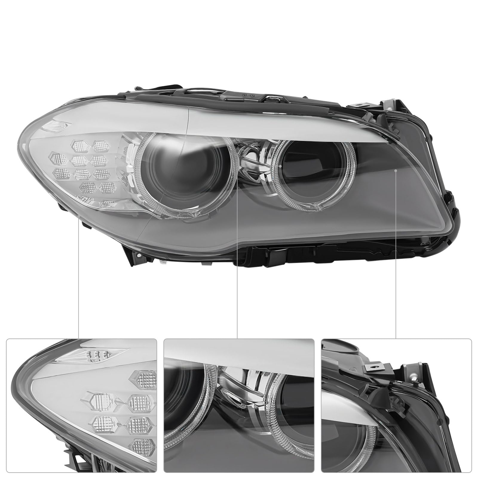 Faros delanteros de xenón derecho para BMW Serie 5 F10 F11 2009-2013, con LED DRL, sin AFS, OE 63117271912, repuesto directo, negro cromo transparente, 12 V HID principal