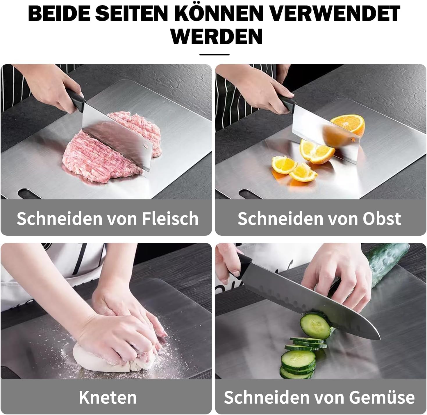 Set 3 Taglieri In Acciaio Inox 304 Per Cucina - Doppio Lato, Antibatterico, Per Carne E Verdura, 29x20 34x23 39x28 Cm