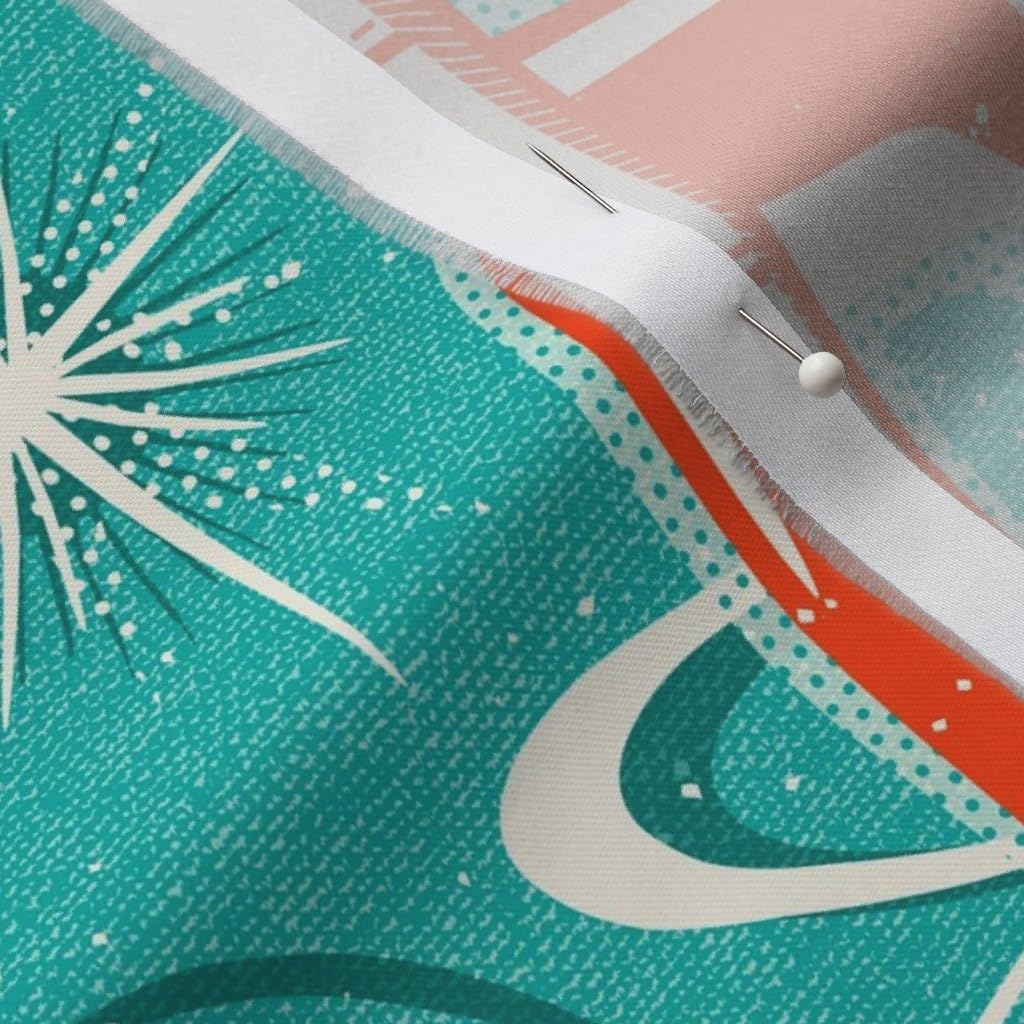 Spoonflower Fabric - Retro Textured Aqua Vintage Space Outer Rocket Sci Fi Printed on Organic Cotton Sateen Fabric by The Yard - Sewing Quilting Apparel Home Decor