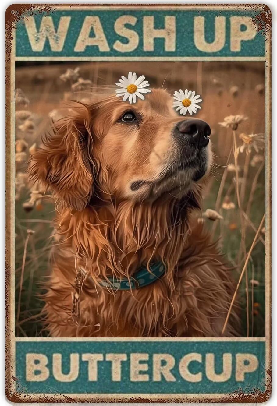 Anceky Golden Retriever Bathroom Signs Canvas Wall Art Painting Wash Up Buttercup Bathroom Decor Canvas Painting Vintage Posters Wall Art s For Living Room Bedroom Decor Unframed 12x16 Inch