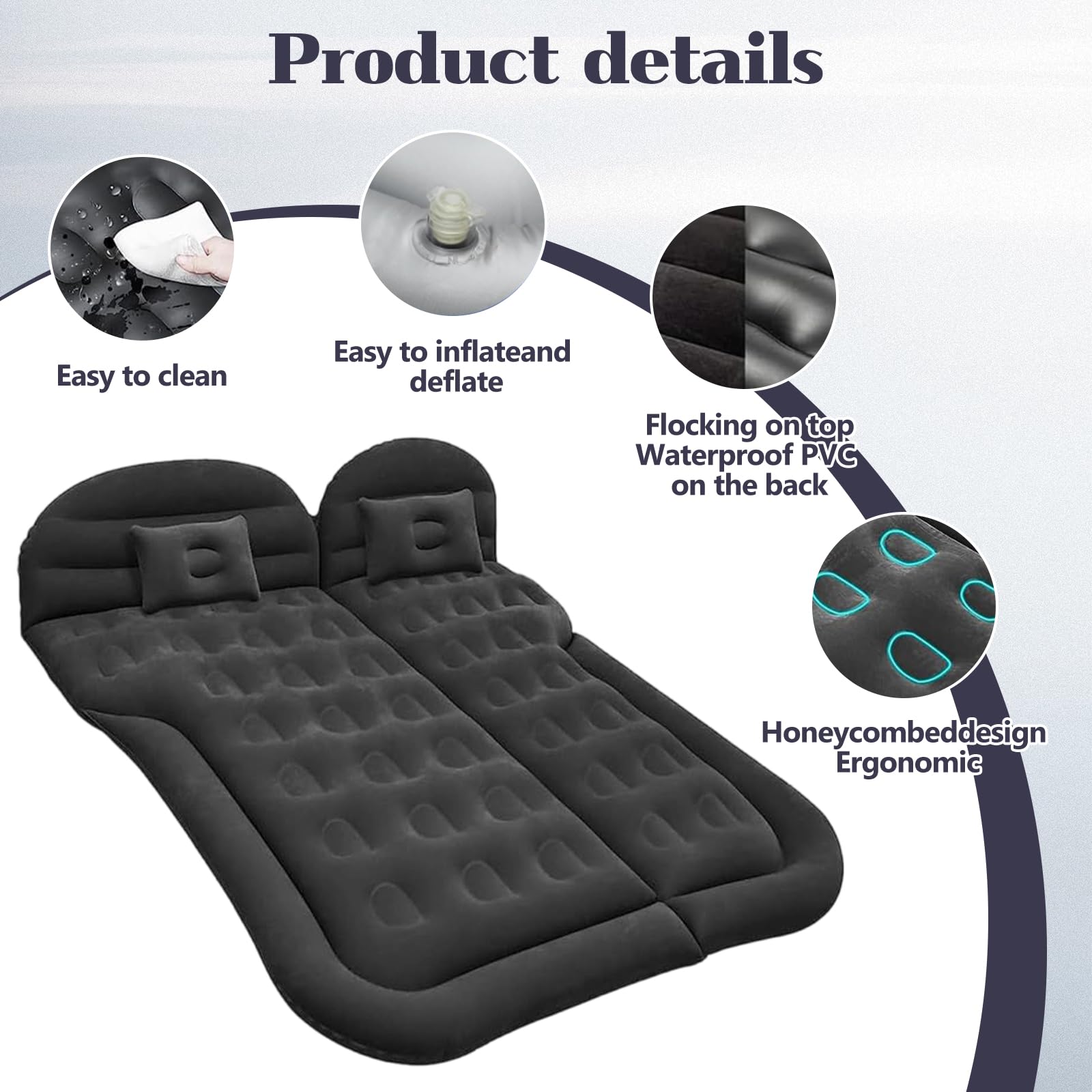 SUV Luftmatratze mit Luftpumpe, 2 Kissen 175x130cm Auto Matratze | Aufblasbare Tragbare Doppelseitige Dickere Luftbett für Kofferraum Rückbank Camping Outdoor Reisen
