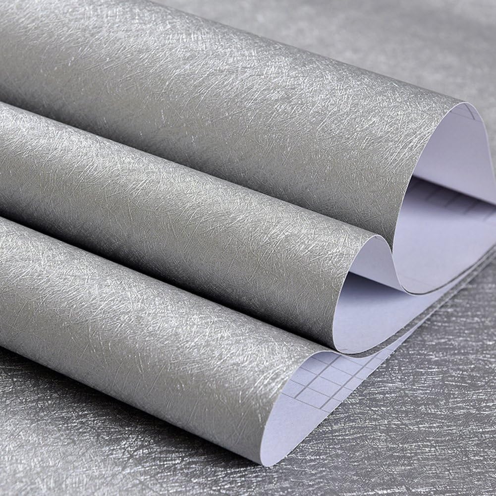 Self-adhesive Wallpaper Waterproof Pvc With Glue Plain Wall Stickers Solid Color Renovation Background Sticker For Home Bedroom Living Room Silver Color (60x500CM)