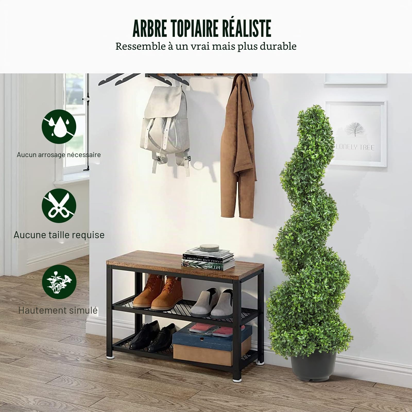 VEVOR Buis Topiaire Artificiel 91 cm Buis Artificiel Extérieur en Spirale 2 Fausses Plantes en PE 10 Feuilles Remplaçables avec Pot sans Odeur pour Décoration Intérieur Jardin Terrasse Balcon Entrée