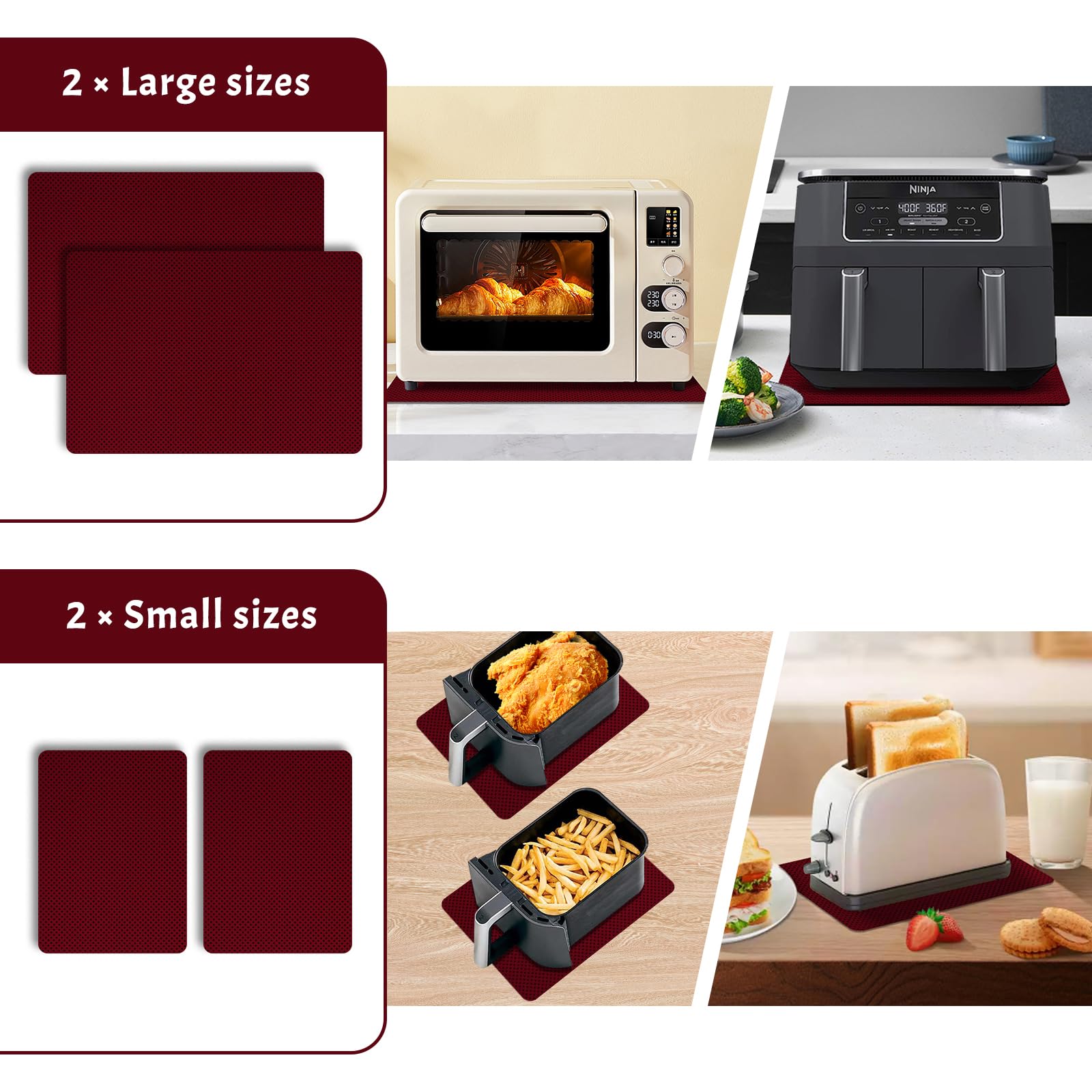 Daily Treasures 4Pcs 3MM Thicken Heat Resistant Mat for Air Fryer, 17.3x11.8in(2Pcs)11.8×8.6 in(2Pcs) Anti-Slip Heat Resistant Pad, Air Fryer Mat Sliding Counter Protector Mat, Heat Resistant Mats