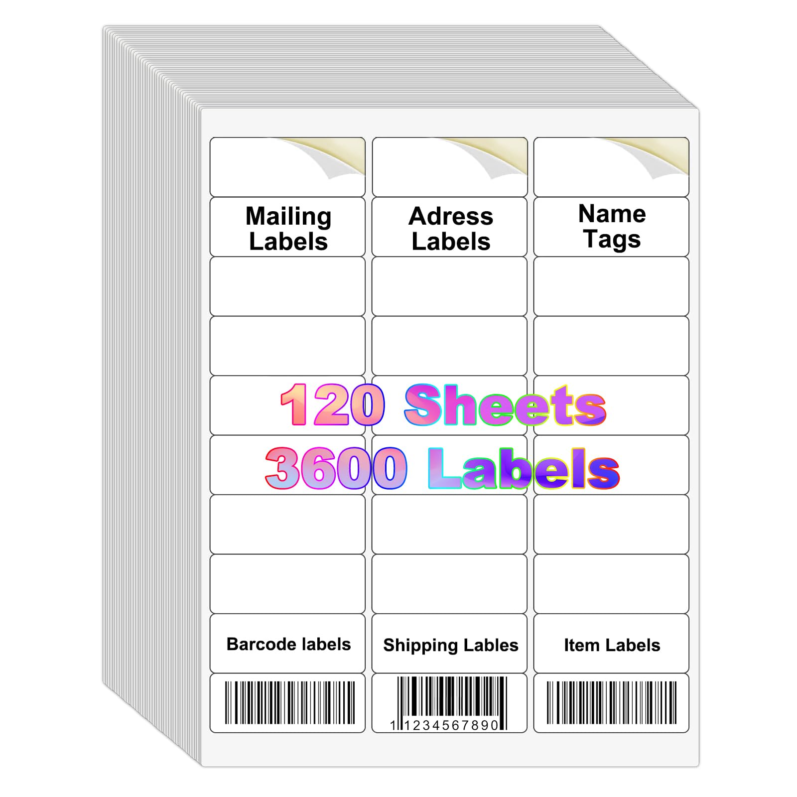 Barcode Labels 1" x 2-5/8" 3600pcs Labels Sticker Paper for Laser/Ink Jet Printer mailing Address Labels 8.5"×11" White 120 per Sheet