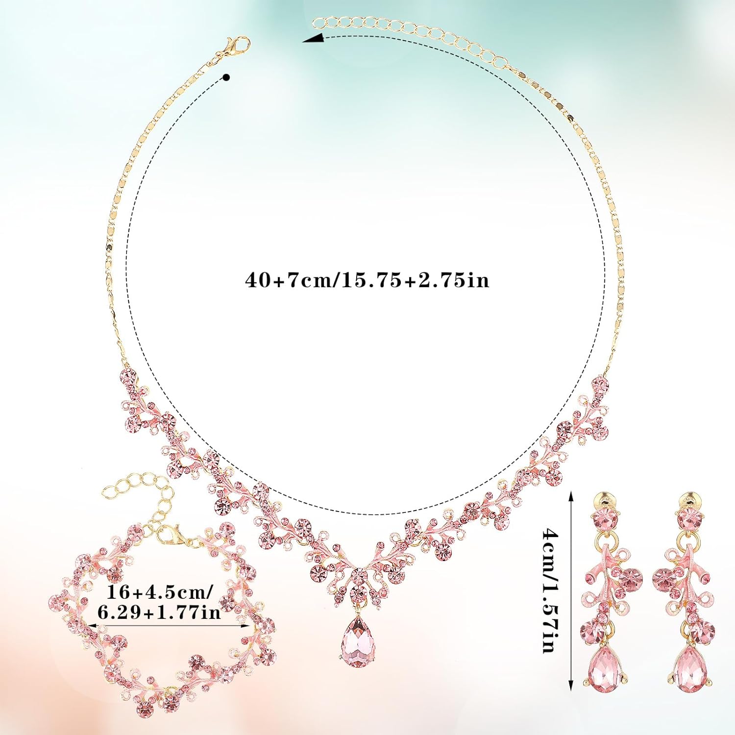 Rhinestone Wedding Jewelry Sets for Bridal Women Crystal Necklace Bracelet Earrings Set Prom Jewelry Set for Brides - Image 2