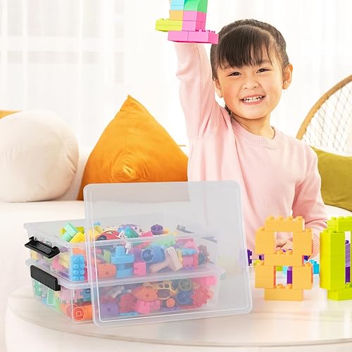 Miniatura 6 de Paquete de 4 contenedores planos de plástico con tapas, caja de almacenamiento transparente apilable de 6 cuartos de galón