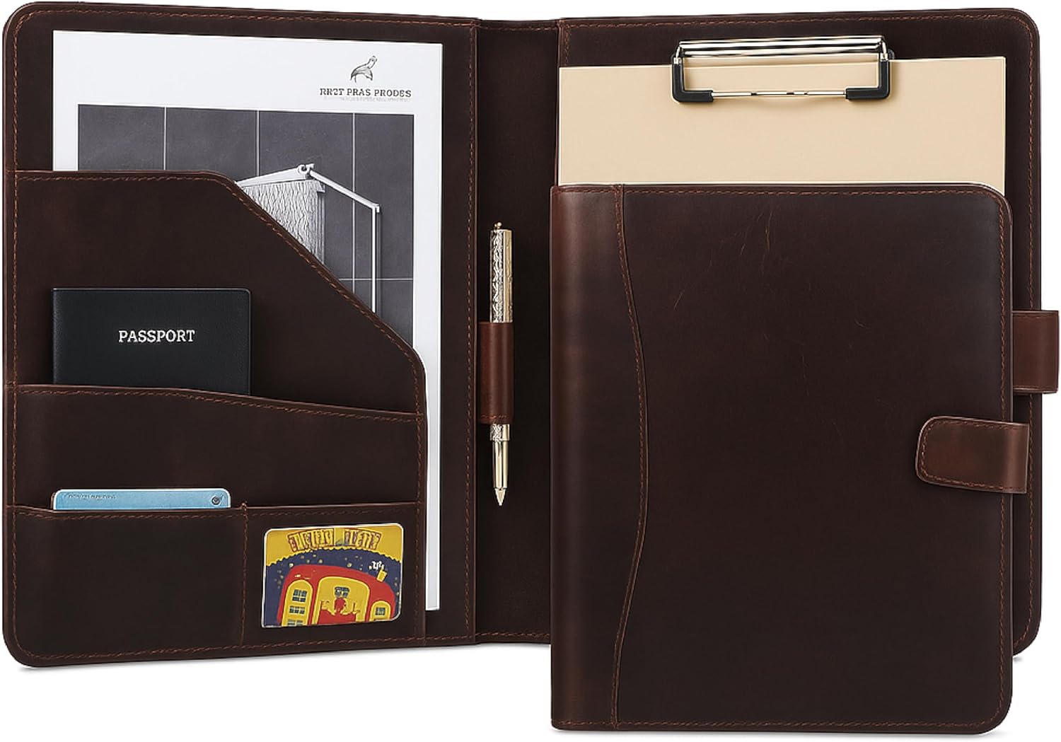 Leather Portfolio – Genuine Full-Grain Leather Professional Clipboard with Pen Loop, A4/Letter Notepad Holder with Card Slots Interview File Business Padfolio | Luxury Gift for Men & Women