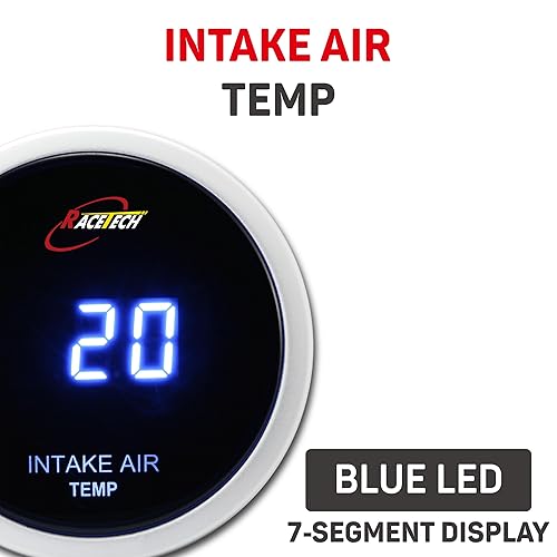 Miniatura 4 de RACETECH Medidor de temperatura del aire de admisión eléctrica (IAT) de 2.047 in (2-116 pulgadas), pantalla LED digital azul Fahrenheit - Incluye