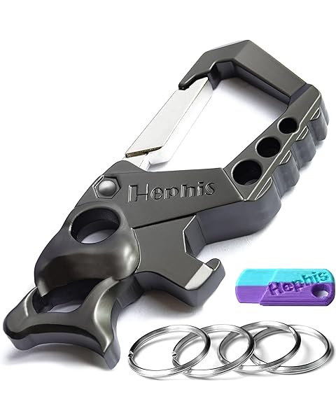 Hephis Skull Heavy Duty Key Chain,Car Emergency Escape Tool, Seat belt Cutter,Bottle Opener,Carabiner Car Key Chains