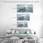 Orvannaatr Large Blue Abstract Canvas Wall Art Impressionist Coastal Three Boats Painting in Soft Blue Tones Framed Wall Decor for Living Room, Bedroom, Kitchen, Bathroom, Dining Room Ready to Hang 60x120 CM
