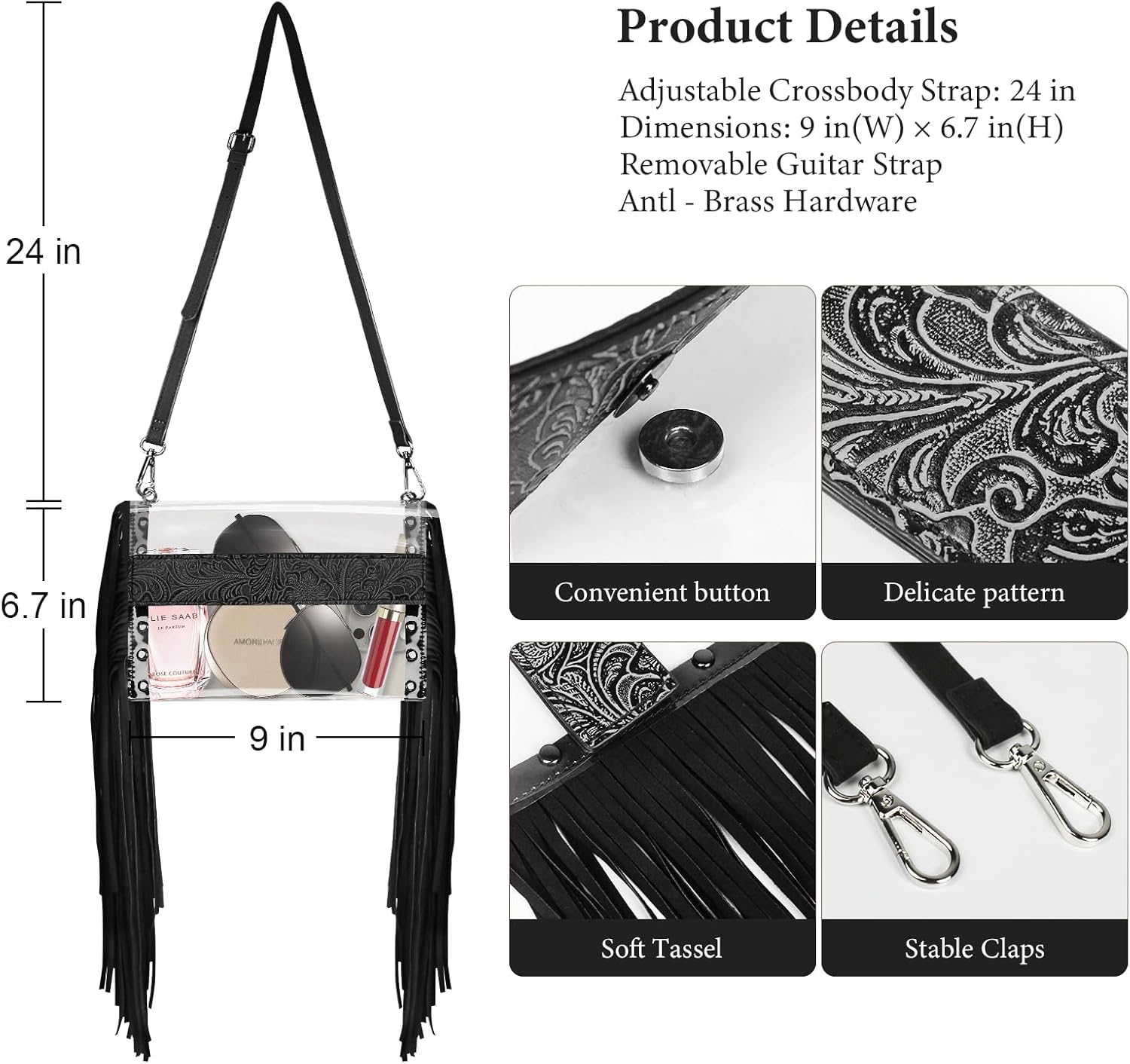 Clear Bag for Stadium Events, Clear Western Purse with Fringe - Image 4