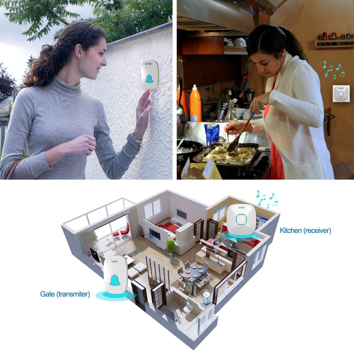 Doorbell, Lovin Product Waterproof Wireless Doorbell Chime Kit with 36 Chimes, Adjustable Volume; 1000feet Operating, with Sound LED Flash Door Bell for Home (1 Receiver x 1 Push Button) - - 