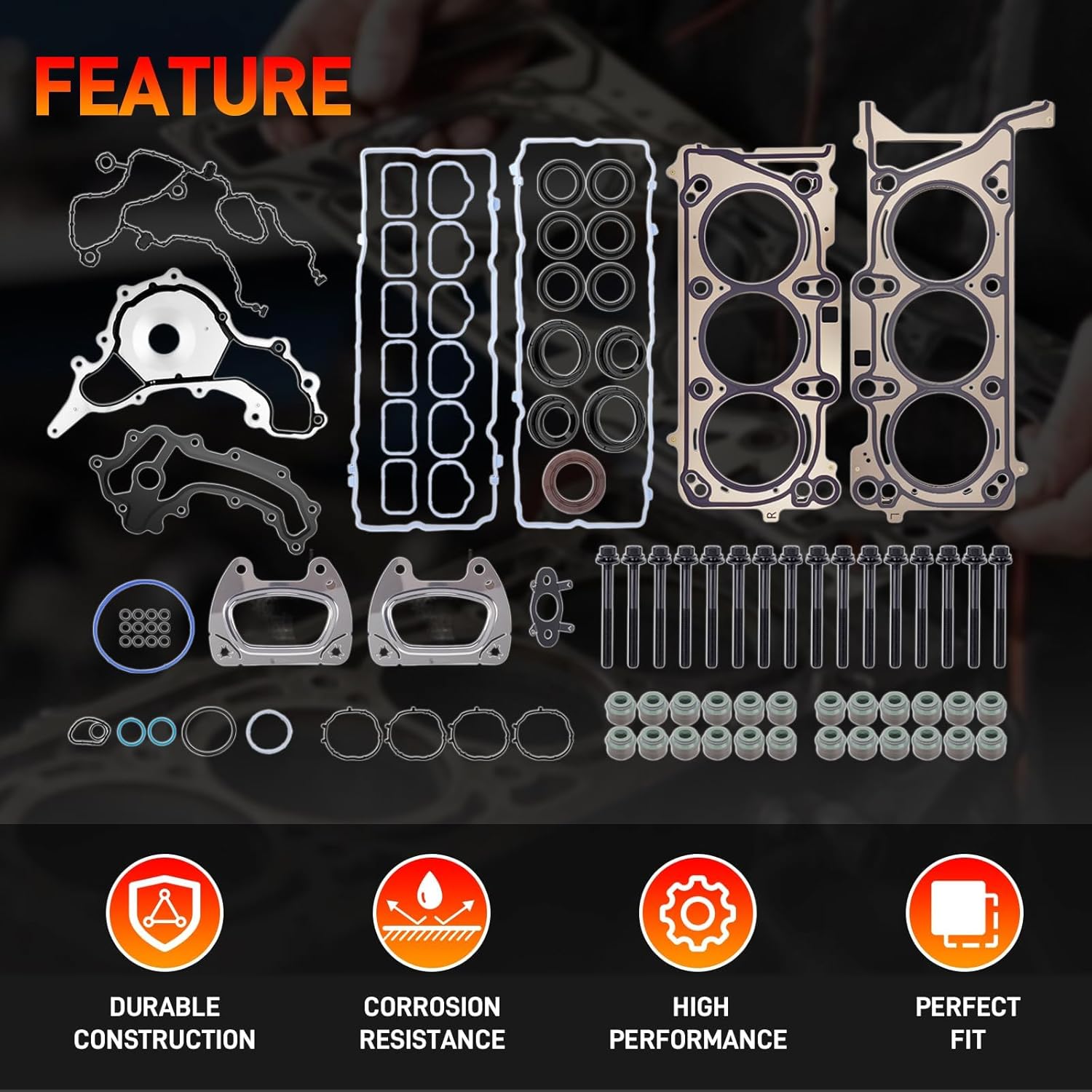 3.6 Cylinder Head Gasket Set with Bolts Compatible with 2016-2020 Dodge Durango Jeep Grand Cherokee, Ram 1500 2019-2020, Chrysler Pacifica Voyager 2017-2020 3.6L V6 Replace# HGS1184