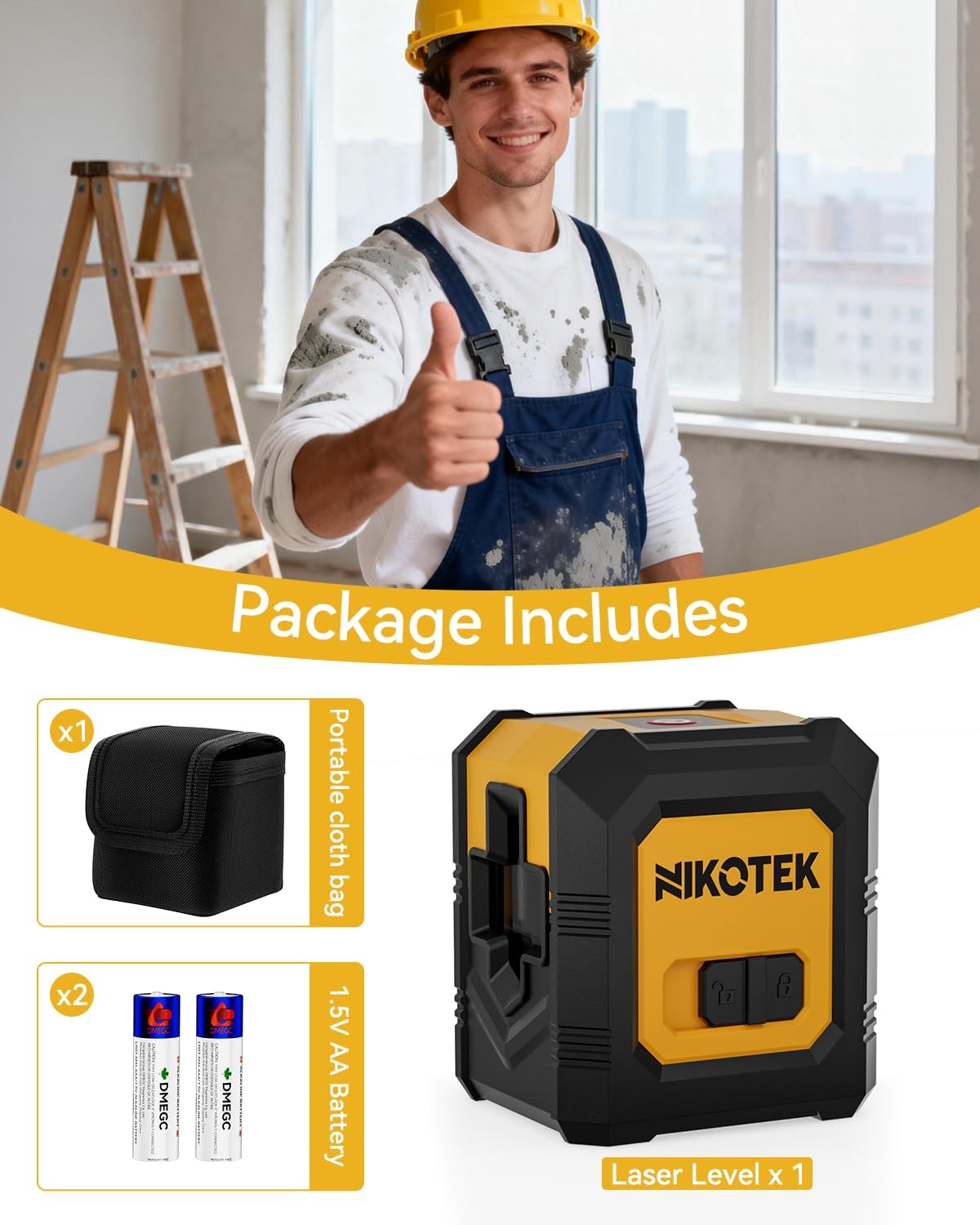 Nikotek Laser Level, Self-Leveling Green Beam Horizontal and Vertical Cross-Line Laser for Home Decoration Carrying Pouch, Battery Included