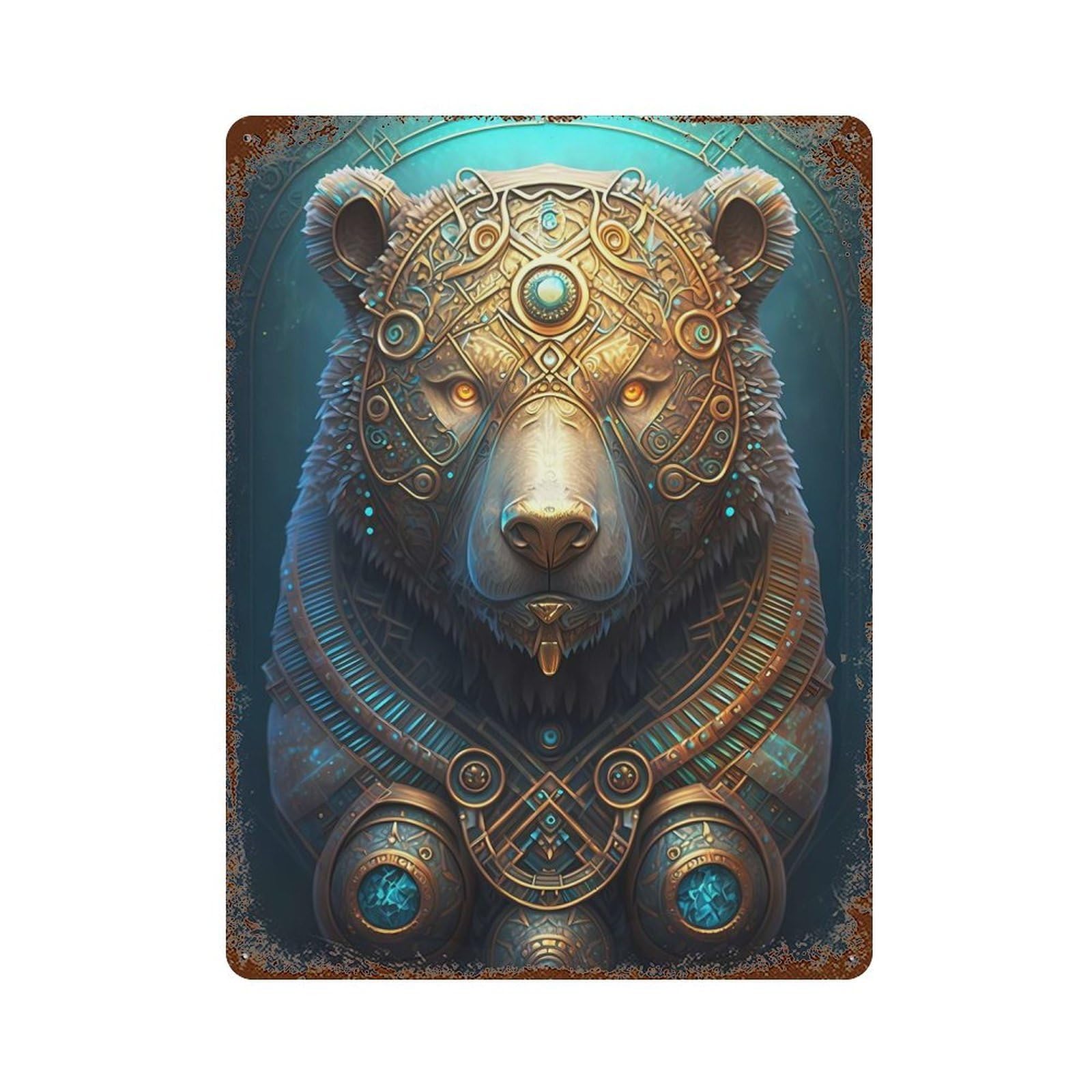 Garage Style Mystical Cosmic Bear Aged Metal Wall Plaque 15.7"x11.8", Novelty Wall Decor for Bar And Workshop