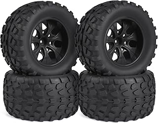 Hosim 70 * 125 mm RC Tires, All Terrain Soft Tire Mounted on 12mm Hex Wheels (Set of 4) for 1/10 RC Cars (Black Wheel hub)