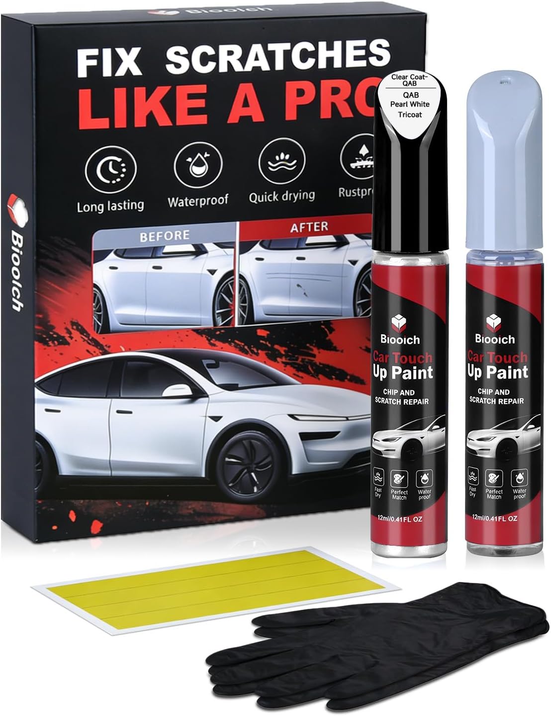 Pearl White Tricoat QAB for Nissan Touch Up Paint Kit[2K Clear Coat Included],Exact Color Match Touch Up Paint for Chip and Scratch Repair