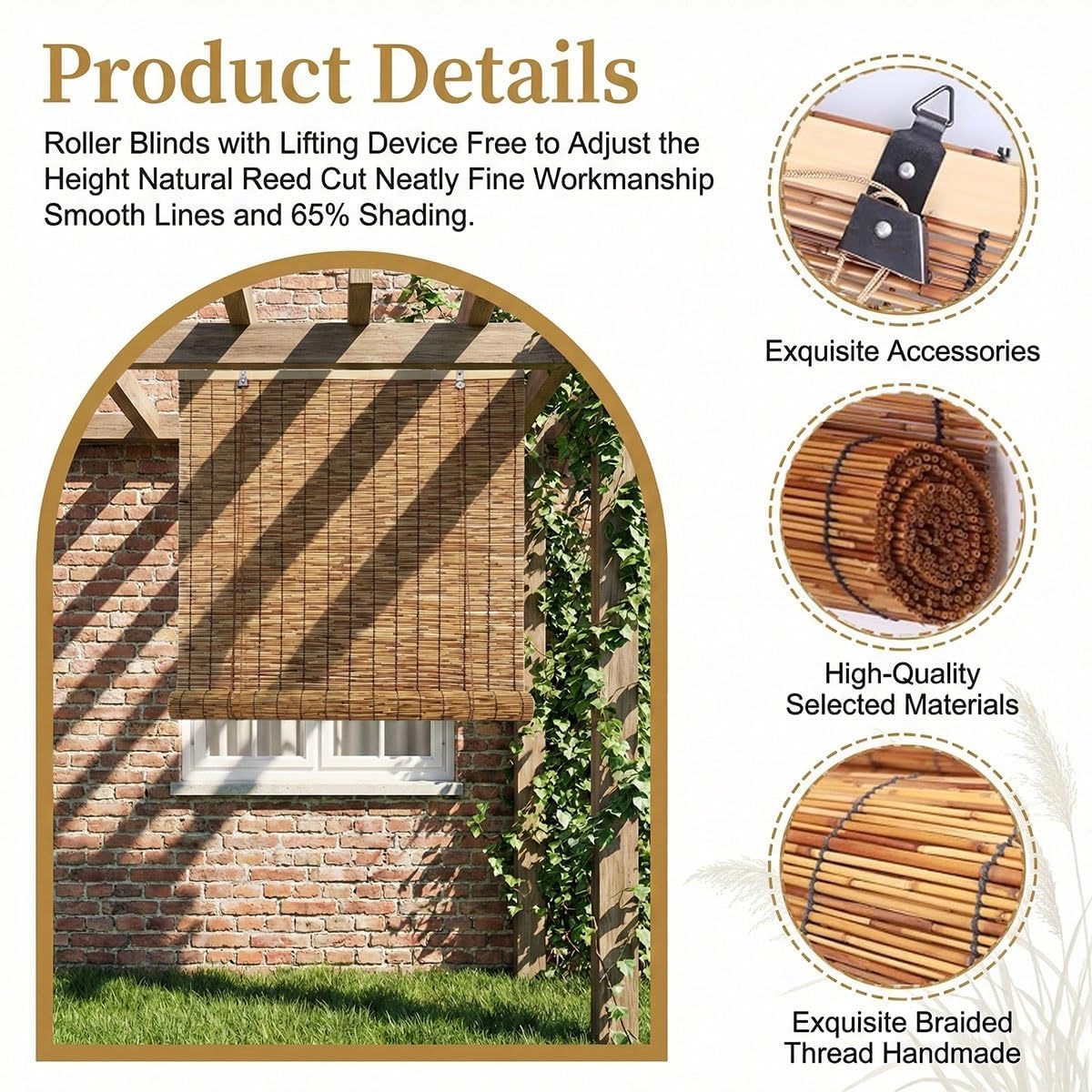 Outdoor Bamboo Blinds for Patio, Waterproof Reed Shades, Roll Up Window Blinds, Privacy Sun Shades, Cordless Bamboo Roller Shades Garden 140x120cm — view 2