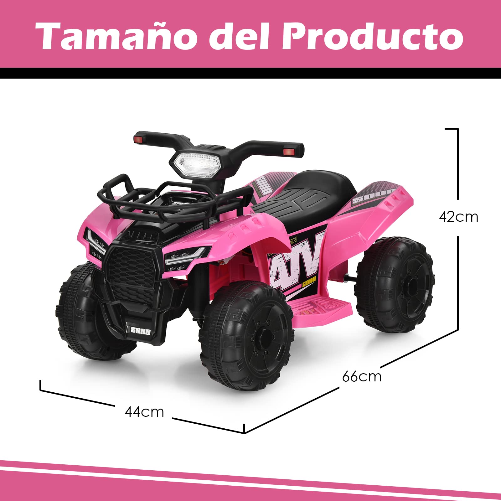 COSTWAY 6V ATV Quad Eléctrico Niños, Coche Eléctrico con Ruedas Resistentes, Música, LED, Rosa