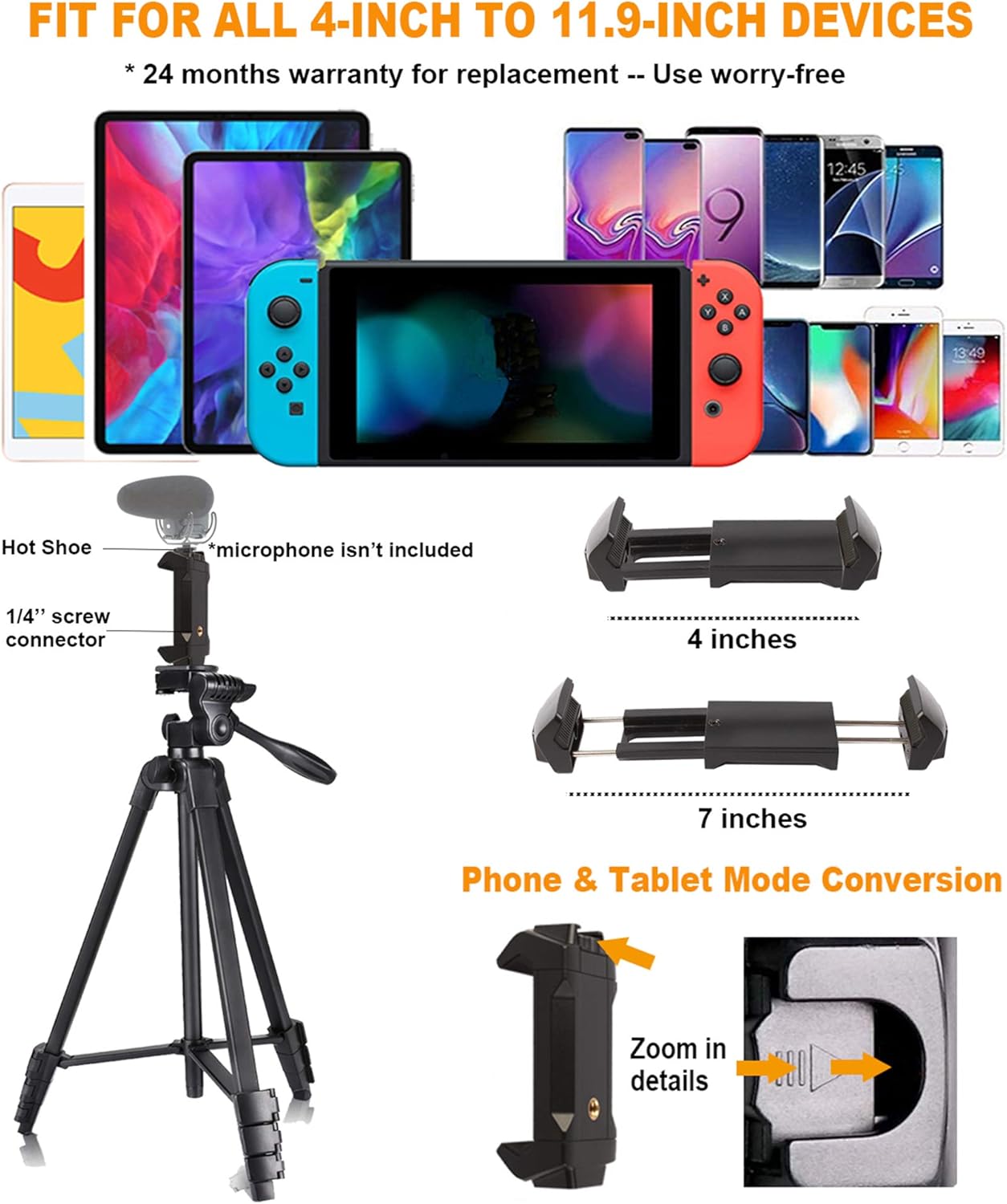 🔥 Hot Deals 55inch Phone Tablet Tripod, Victiv Portable Travel Tripod Stand, 2021 New Lightweight Compact Tripod with Extendable Adjustable Cell Phone/Tablet Mount for Smartphone & iPad Shooting - 1 Pack