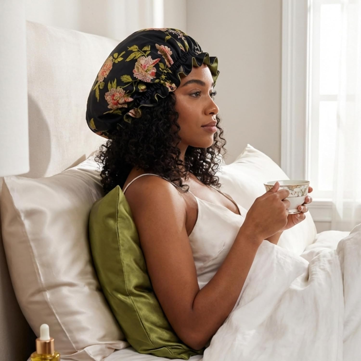 100% Mulberry Silk Bonnet for Women – Handmade in USA, 19 Momme Double-Layer Reversible Hair Wrap, Non-Slip Sleep Cap for Curly & Natural Hair, Luxury Hair Protection (Wild Rose)