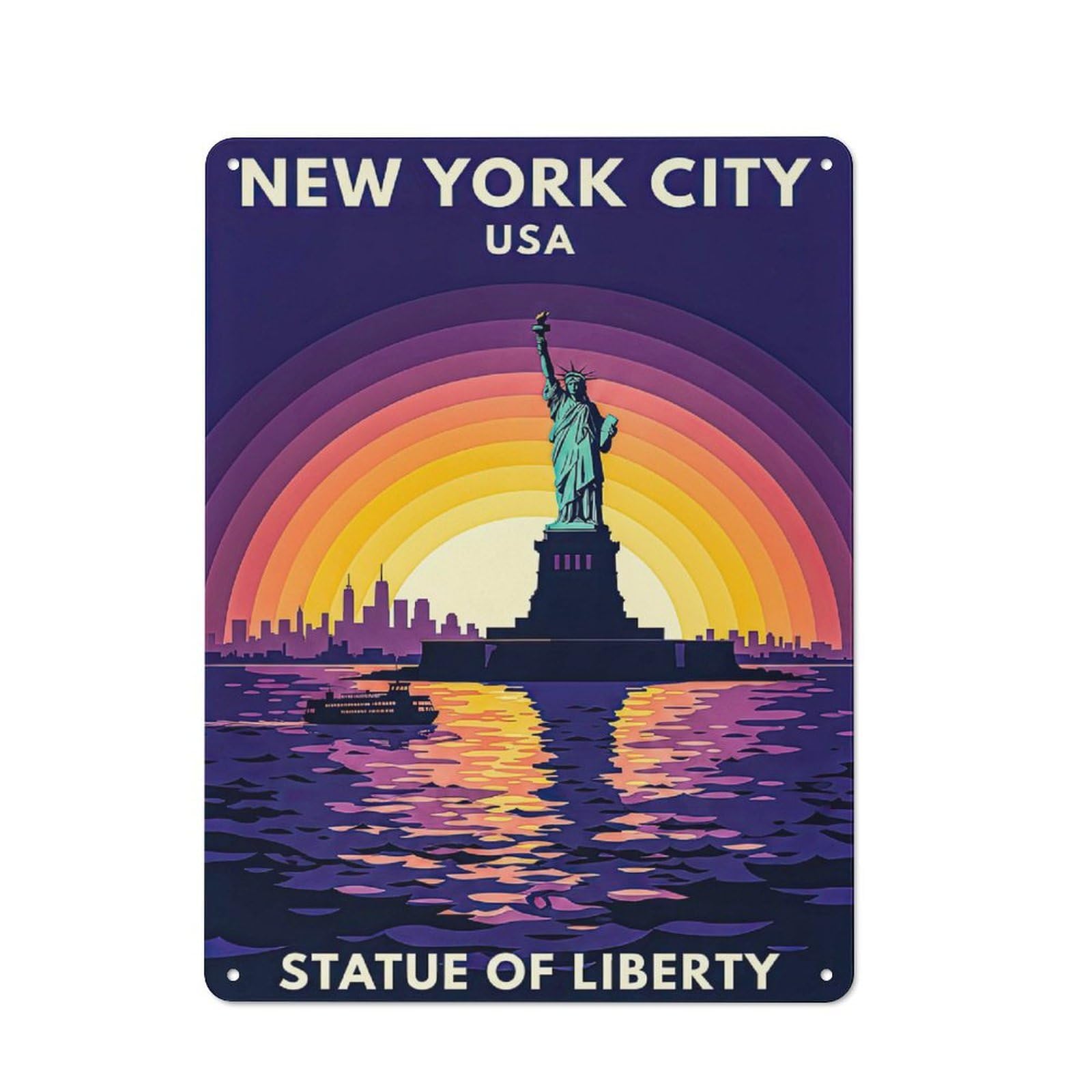 Junmoney Style-12 Statue Of Liberty New York City Retro Tin Sign 40X30cm For Garage Wall, With Retro Styling For Interior Wall Displays