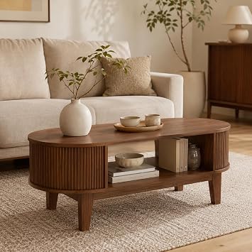 Wooden Coffee Table with Storage Space Modern Living Room Table with 2 Hidden Side Compartments and Open Shelf Coffee Table Side Table Couch for Living Room Bedroom 100 x 50 x 50 cm