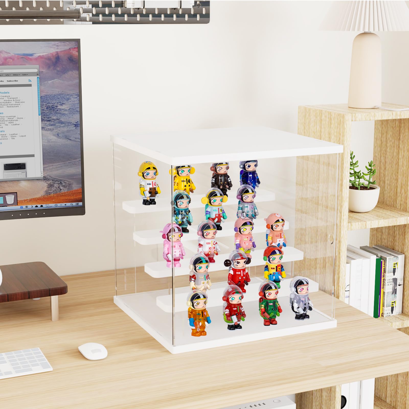 5 Niveaux Vitrine Acrylique Transparent pour Collection Pop Figurine , Boîte de Présentoir d'affichage Rangement Anti-Poussière pour Jouet Mini Figurines,Blanc,31.7X 29.7X 32.6cm