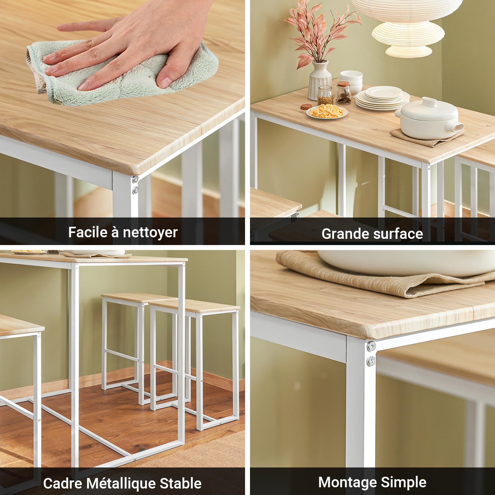 SoBuy Table Haute Mange Debout avec 4 Tabourets Ensemble Table Bar Cuisine Gain de Place pour Petit Espace Table Mange-Debout Compacte pour Cuisine, Balcon ou Salle à Manger 100x60x96cm OGT15-WN