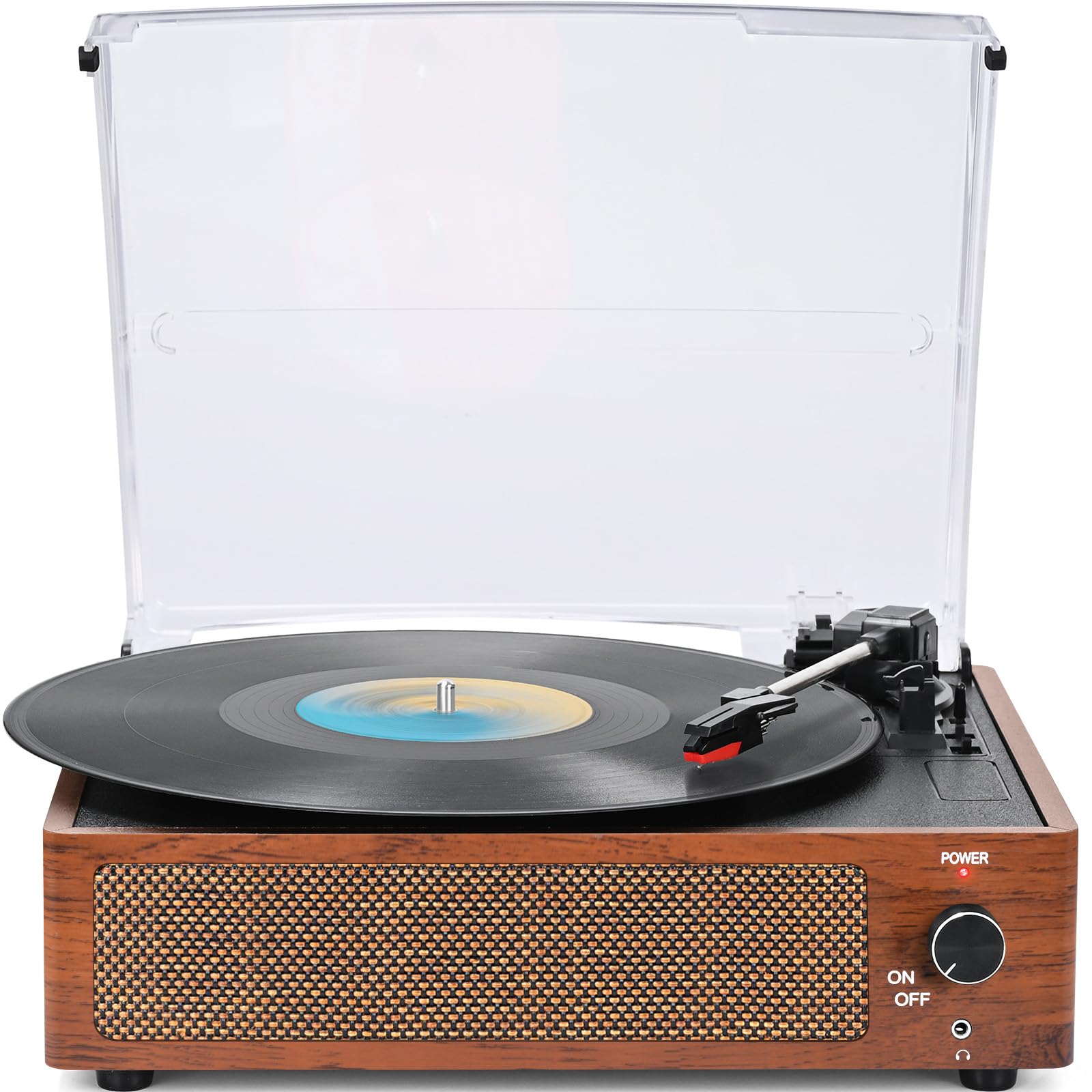 Vintage Record Player for Vinyl with Speakers Retro Turntable Belt-Driven LP Turn Table Support 3-Speed Full Size BT Wireless Input Headphone AUX-in RCA Line All-in-one Phonograph Wood Grain